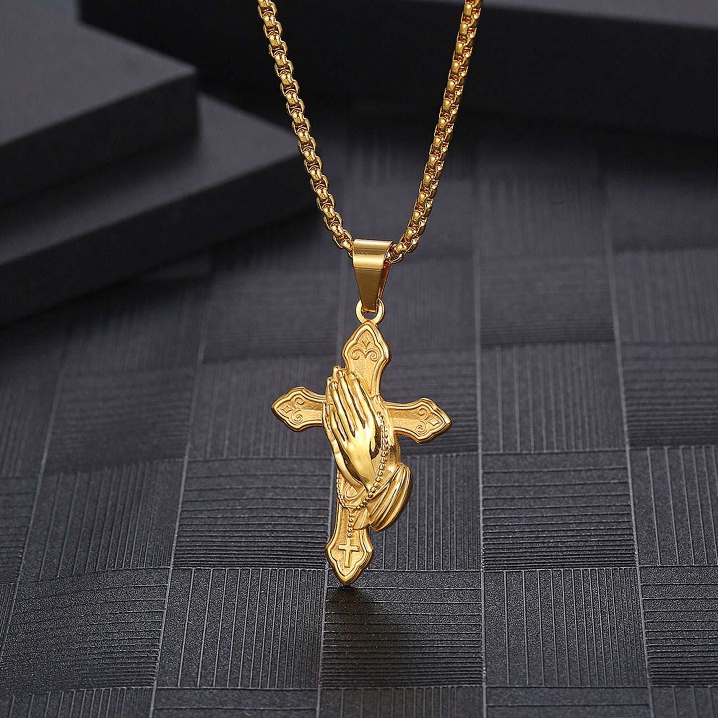 Cross with Praying Hands Necklace