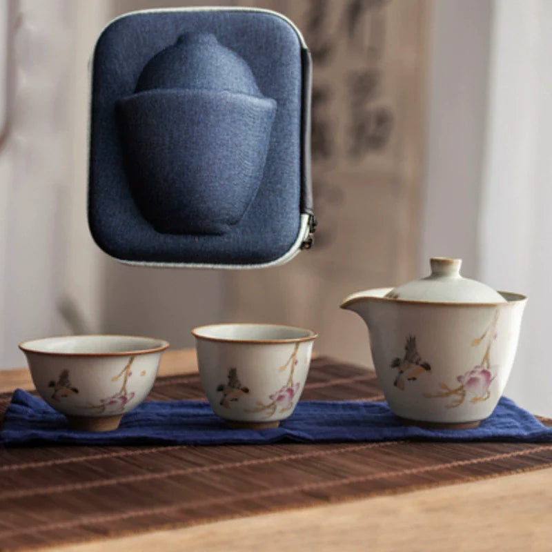 Yuebai Ru Kiln Persimmon Kuaike Cup One Pot Two Cups Tea Set Cloth Bag Portable Travel Kung Fu Tea Set