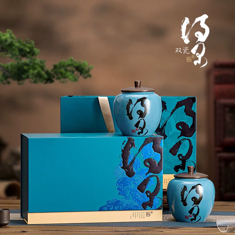 High-grade half-catty black tea green tea Biluochun Jin Junmei porcelain pot tea packaging box ceramic gift box tea gift box