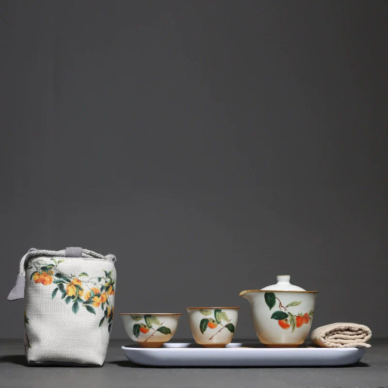 Yuebai Ru Kiln Persimmon Kuaike Cup One Pot Two Cups Tea Set Cloth Bag Portable Travel Kung Fu Tea Set
