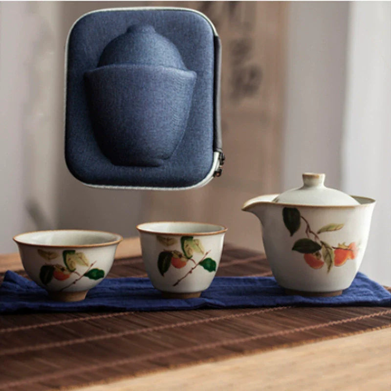 Yuebai Ru Kiln Persimmon Kuaike Cup One Pot Two Cups Tea Set Cloth Bag Portable Travel Kung Fu Tea Set