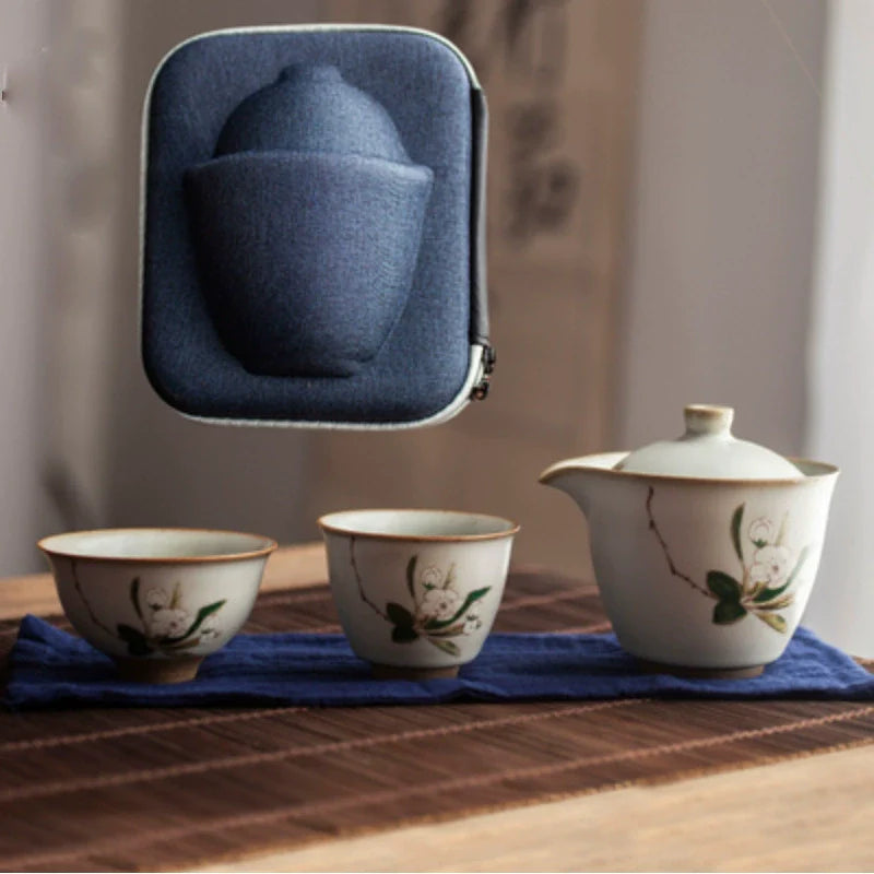 Yuebai Ru Kiln Persimmon Kuaike Cup One Pot Two Cups Tea Set Cloth Bag Portable Travel Kung Fu Tea Set