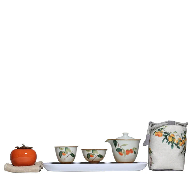 Yuebai Ru Kiln Persimmon Kuaike Cup One Pot Two Cups Tea Set Cloth Bag Portable Travel Kung Fu Tea Set
