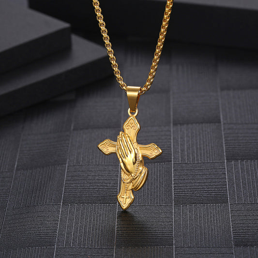 Cross with Praying Hands Necklace