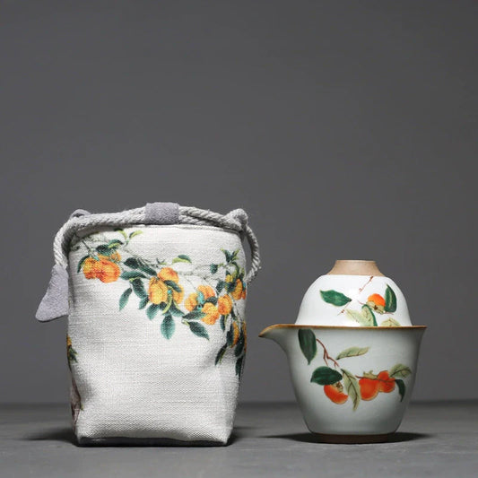Yuebai Ru Kiln Persimmon Kuaike Cup One Pot Two Cups Tea Set Cloth Bag Portable Travel Kung Fu Tea Set